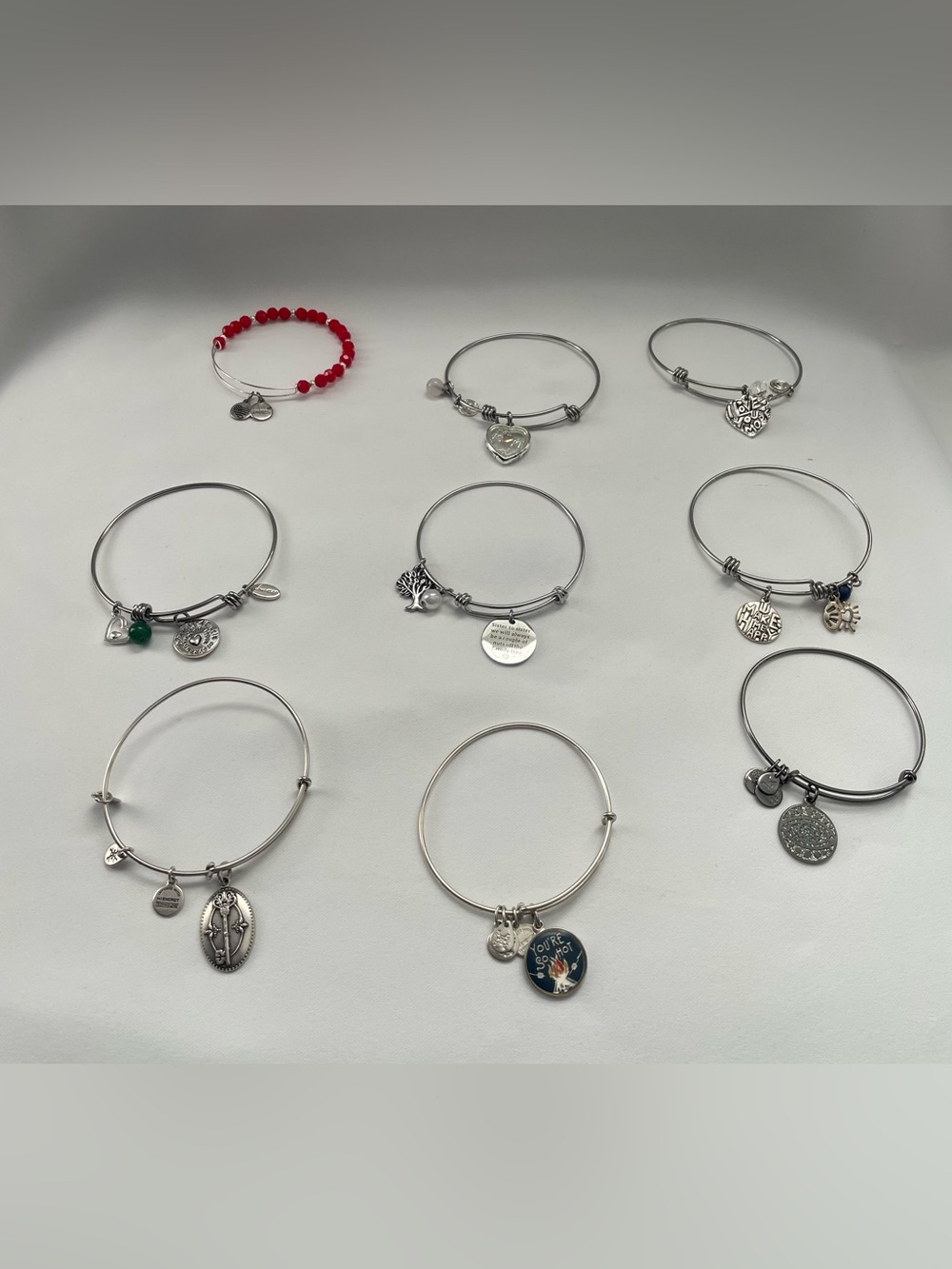 Alex and Ani Expandable Wire Charm Bangle Bracelet Lot 9 Key To Life Evil Eye
